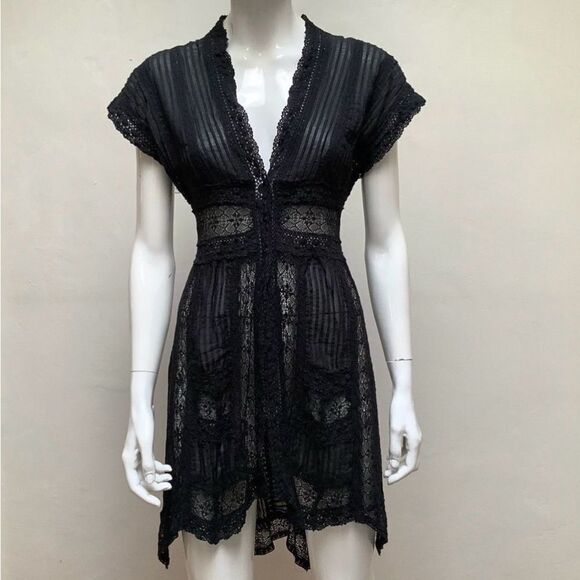 BIYA Designer of JOHNNY WAS Sheer Lace Dress Intricate Sheer and Lace High Low - Picture 4 of 15